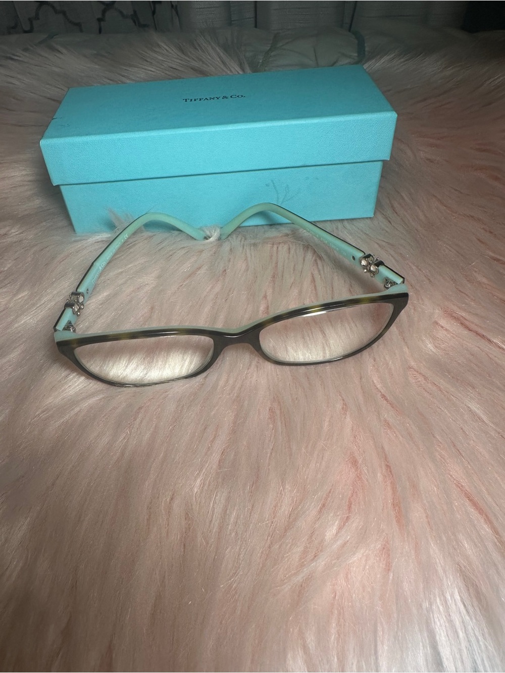 Tiffany & Co. Aqua Cat-Eye Glasses with Silver Accents Frame